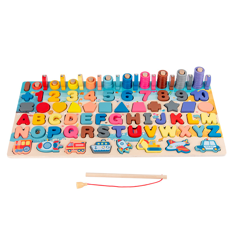 New Fishing Figure Shape Match Learning 3D Puzzle Board Game DIY Montessori Educational Math Sensory Toys for Kids