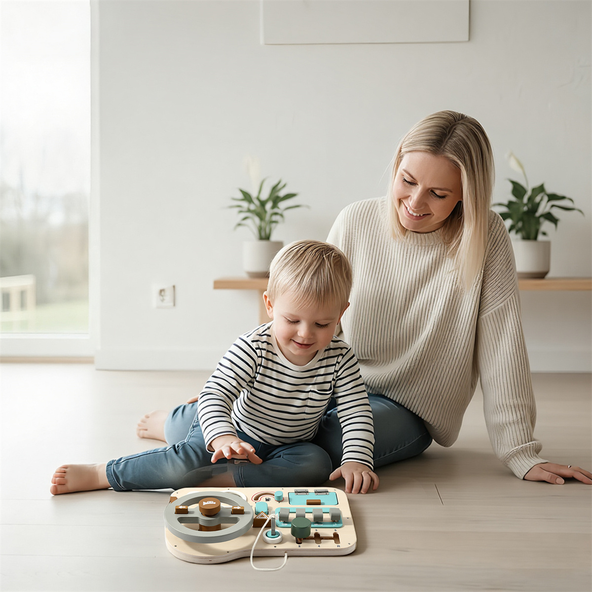 Toddler Driving Learning Eco-friendly Wooden Steering Wheel Educational Busy Board Montessori Toys Children Ages 2-7 Years