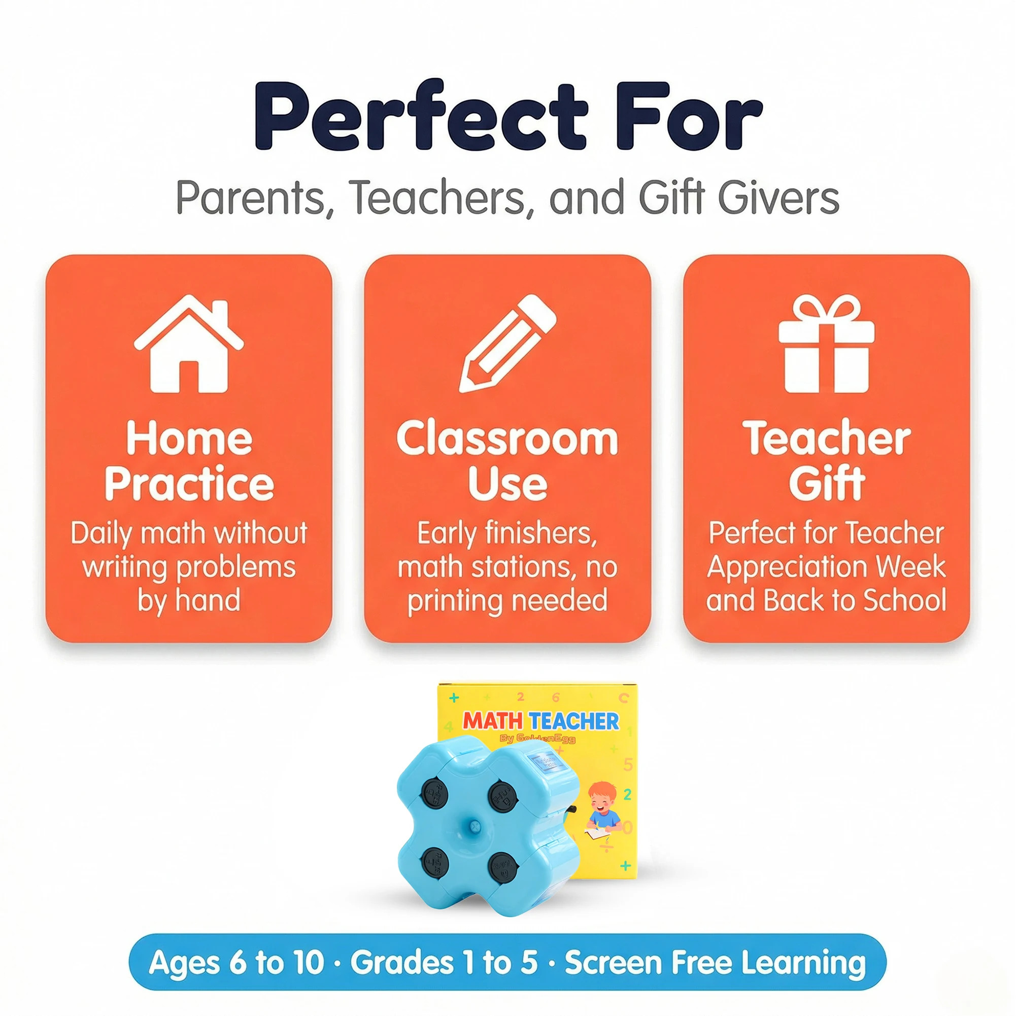 Math Teacher 4-in-1 Roller Stamp GoldenEgg Addition Subtraction Multiplication Fill-in-The-Blank Practice Ages 4-10 Non-Toxic