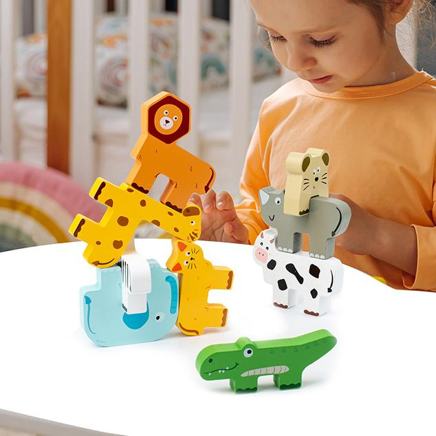 Montessori Wooden Animal Stacking Toys – 9 PCS Sorting Blocks for Toddlers Age 1-4