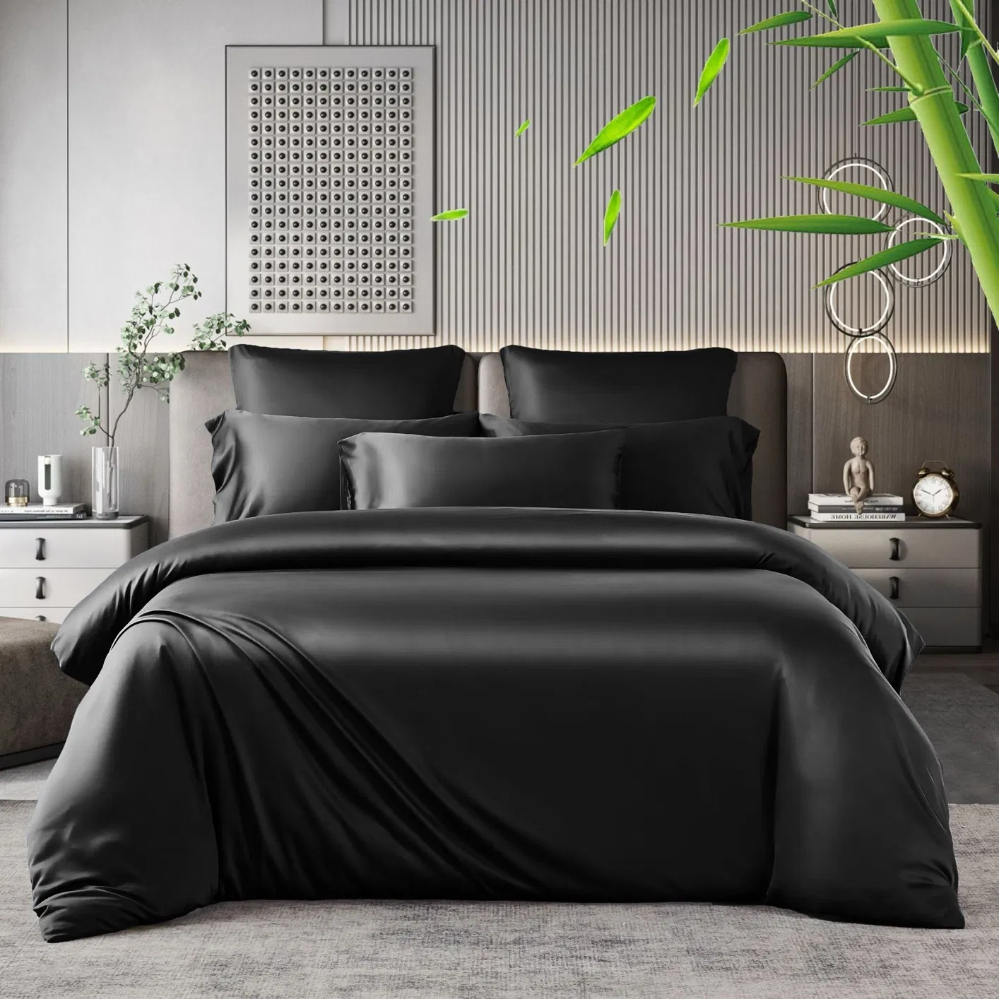 Cross-Border 100% Bamboo Fiber Bed Sheets Antibacterial Summer Quilt Cover Ice Silk Cool Light Luxury Hotel Home Textile Bedding Set in Stock