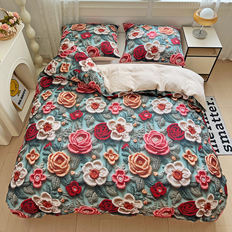 New Fashion 5D Digital Printing Microfiber Luxury Home Decor 3 in 1 Duvet Cover Bedsheet Bedding Set