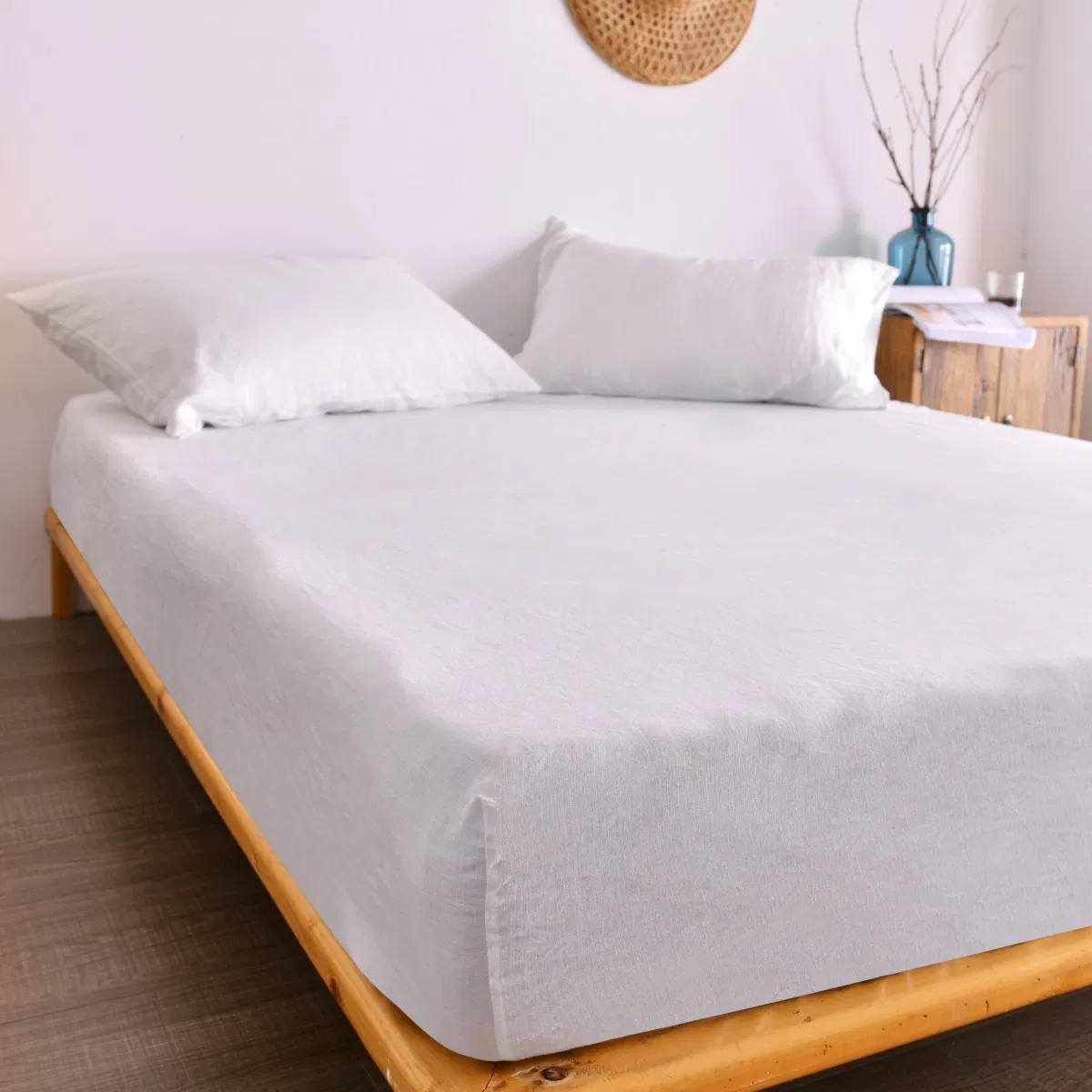 White Color 100% Linen Super Soft Bedding Set