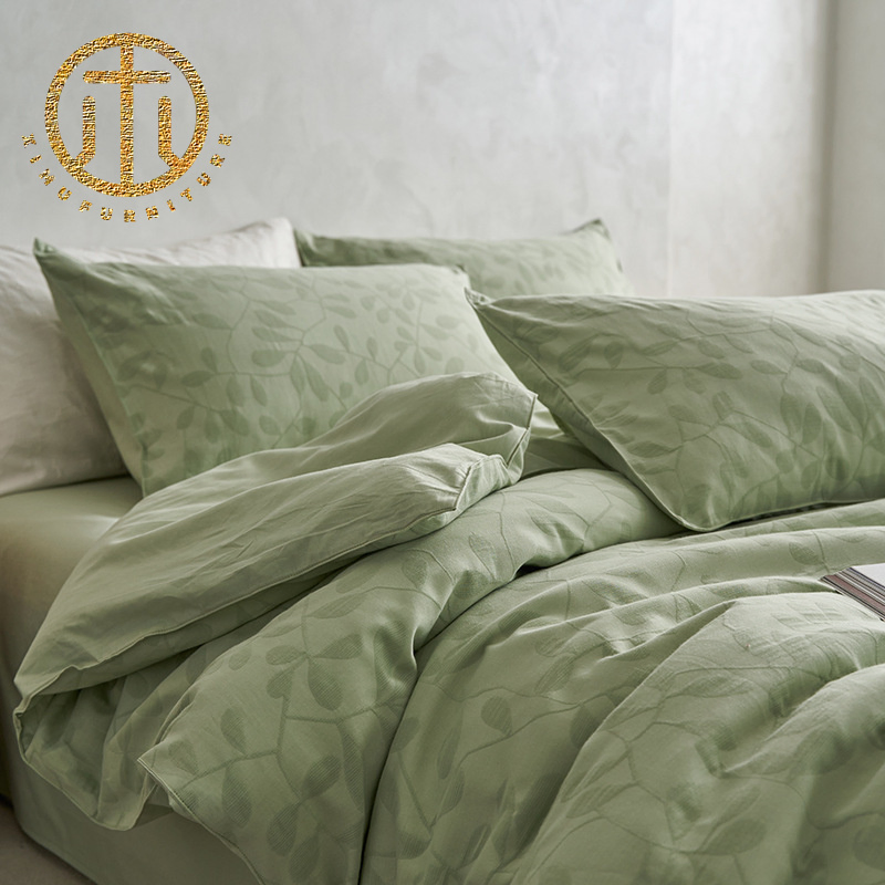 Washed Pure Cotton Quilt Coverlet Sheet and Fitted Sheet Bedding Set