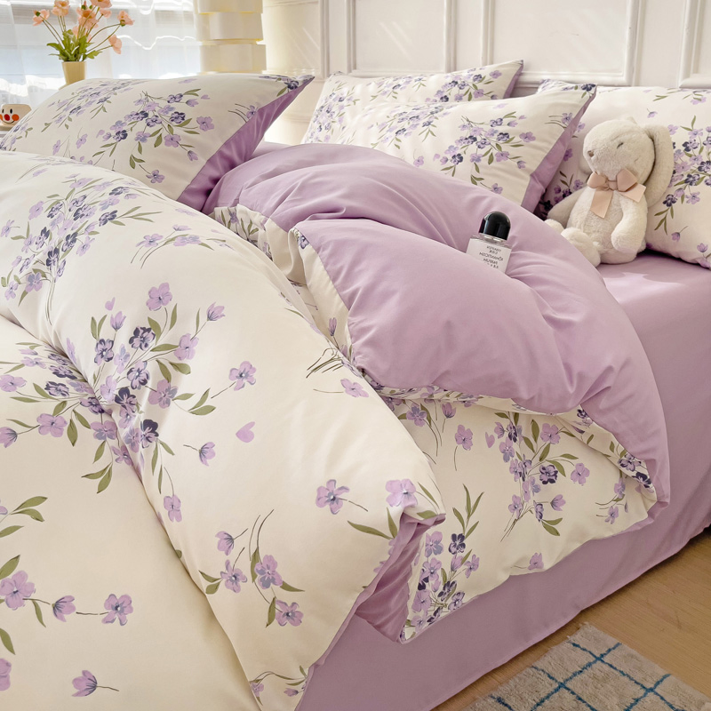 Hotselling Double Layer Stone Washed Faux Linen Flax Fiber Linen 100% Polyester Printed Duvet Cover Set Bedding/ Bed Sheet Set