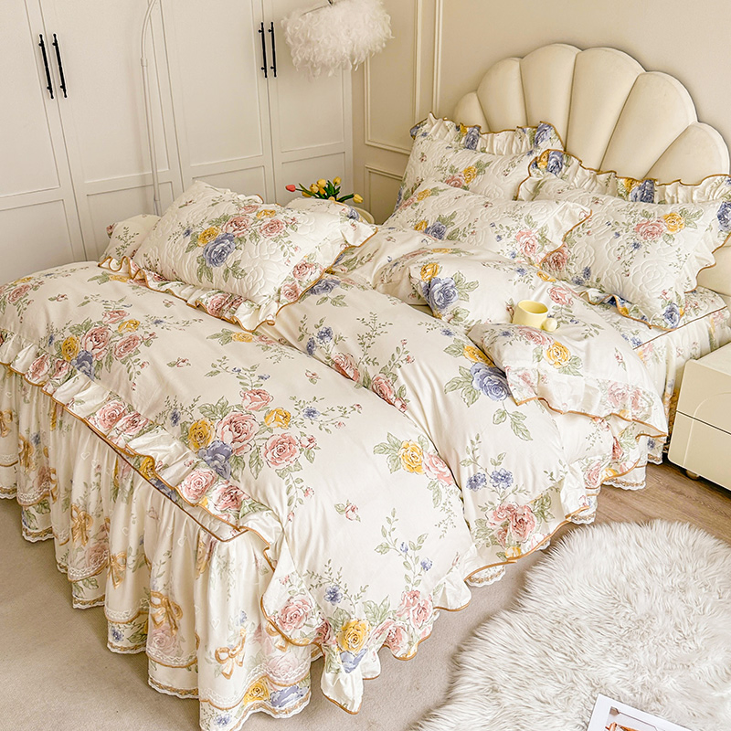 Double Layer Gauze Pure Cotton Four Piece Set Bed Skirt