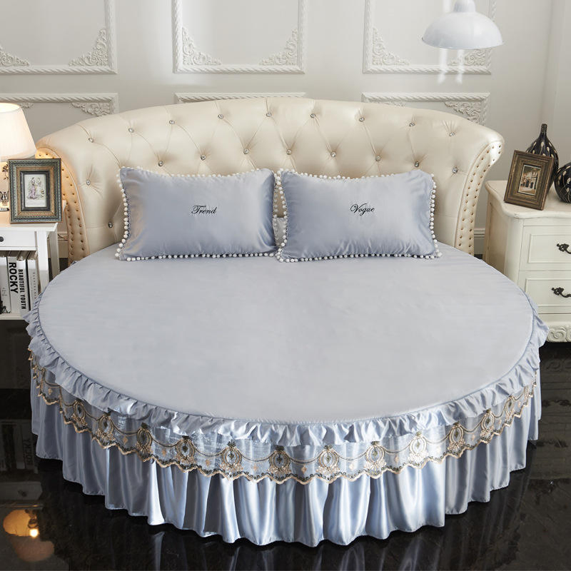 Hot Sale Princess Thick Round Bed Skirt 100% Polyester Solid Color Bedspread for Hotel