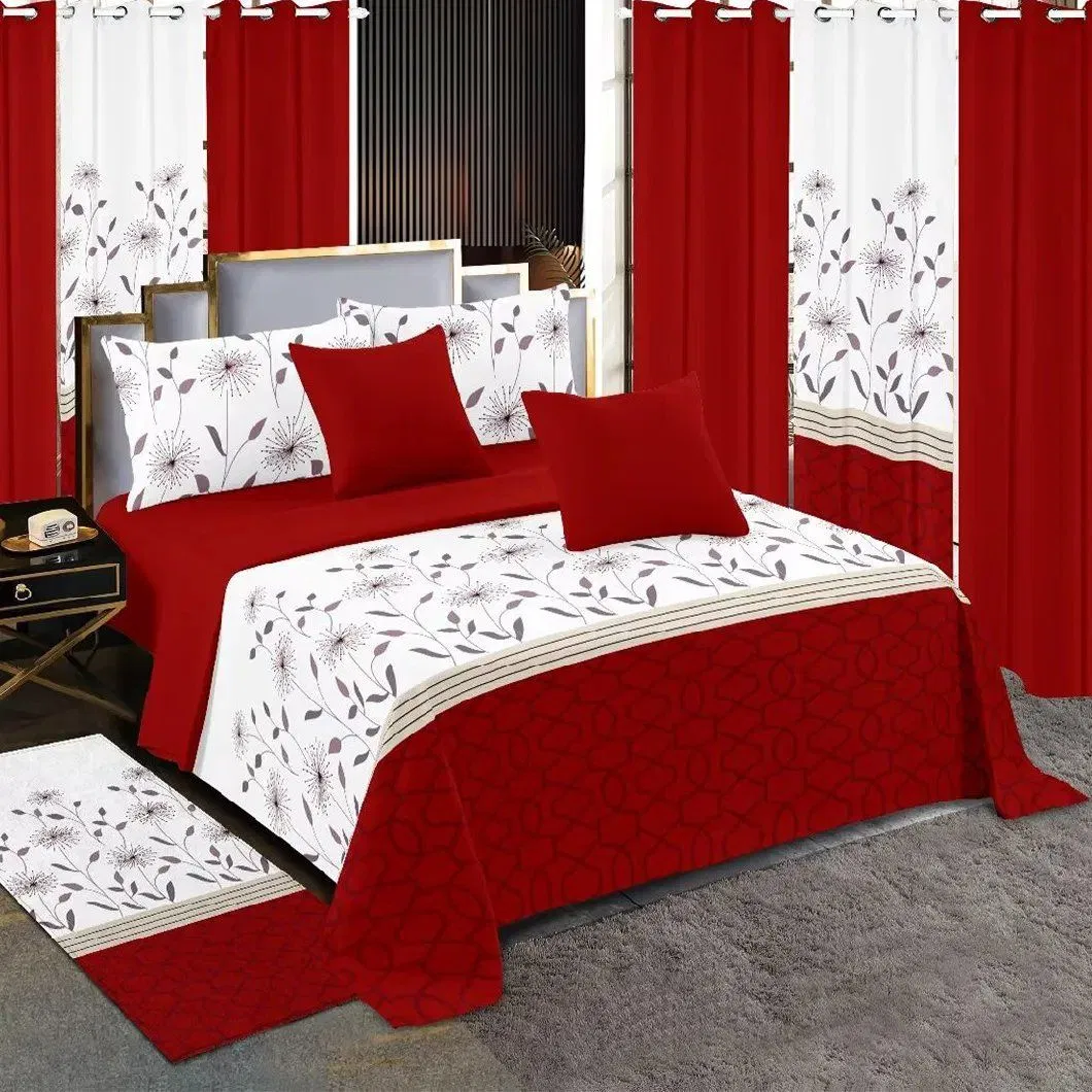 White Floral Printed Home Textile Queen King Size Bedding Set Polyester Microfiber Pillow Shams Double Quilted Bedspread Wholesaler