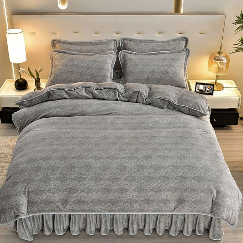 Green Floral Printed Home Textile Milk Fleece Comforter Quilt Cover Fluffy Bed Sheets Bed Linen Flannel 2 Pillow Shams Queen King Size Bedding Set Supplier