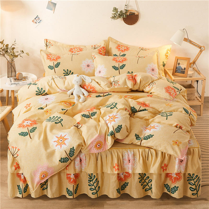 100% Polyester King Queen Size Bedspread Home Soft Fashion Printed Bed Skirt Bed Cover