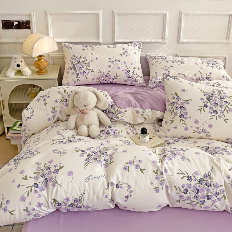 Hotselling Double Layer Stone Washed Faux Linen Flax Fiber Linen 100% Polyester Printed Duvet Cover Set Bedding/ Bed Sheet Set