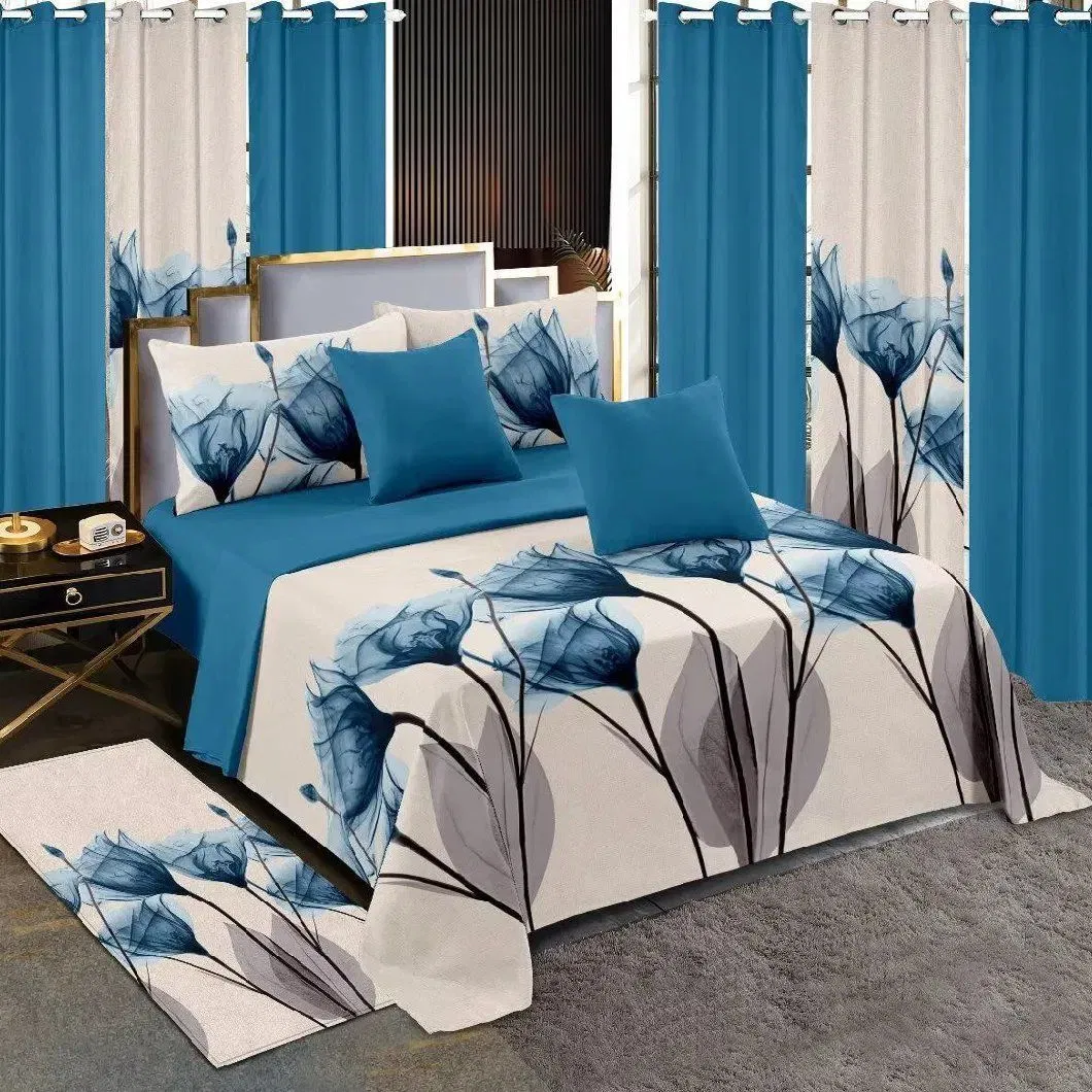 White Floral Printed Home Textile Queen King Size Bedding Set Polyester Microfiber Pillow Shams Double Quilted Bedspread Wholesaler