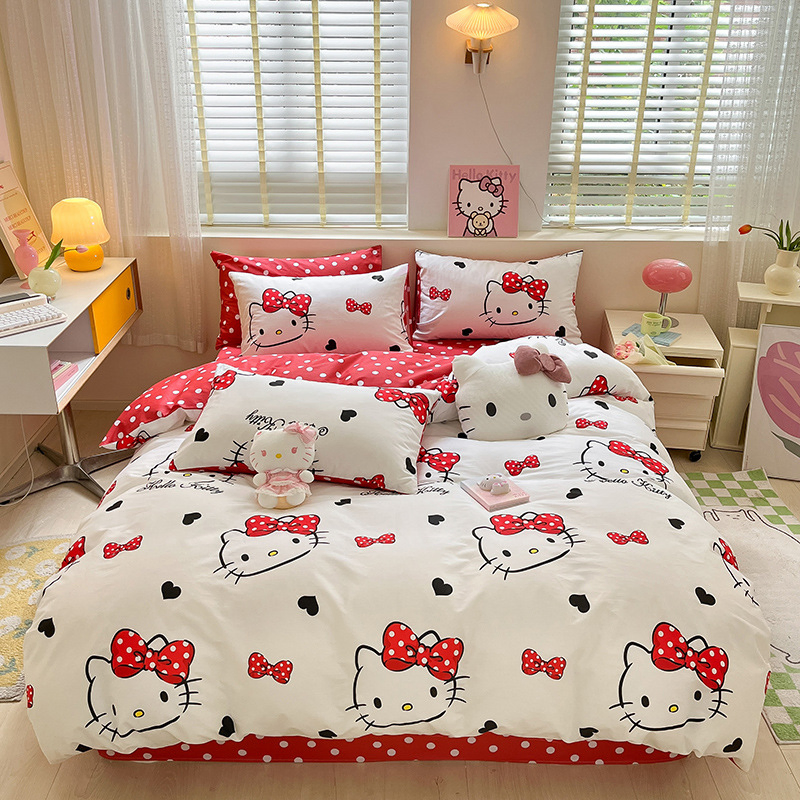 Wholesale in Stock Cute Cartoon Print 100% Cotton Kids Bed Sheet Bedding Sets