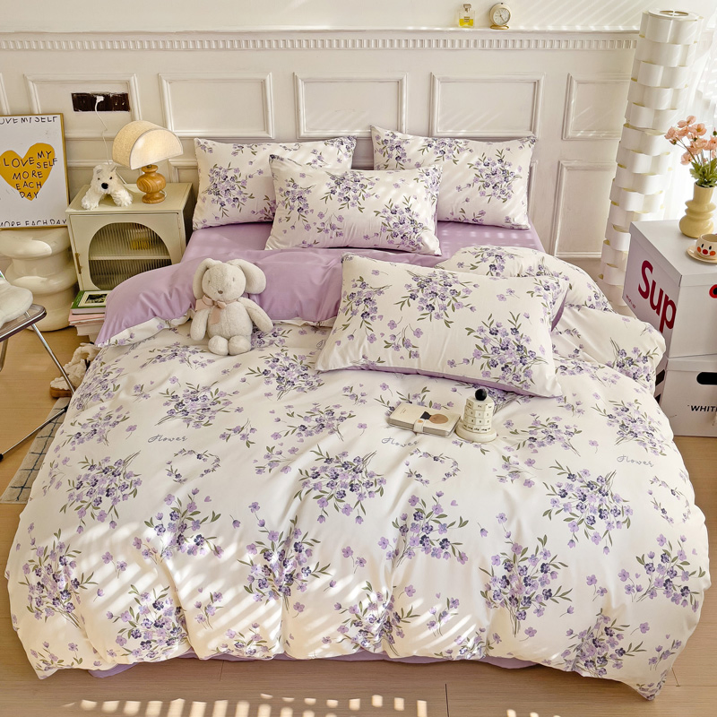 Hotselling Double Layer Stone Washed Faux Linen Flax Fiber Linen 100% Polyester Printed Duvet Cover Set Bedding/ Bed Sheet Set