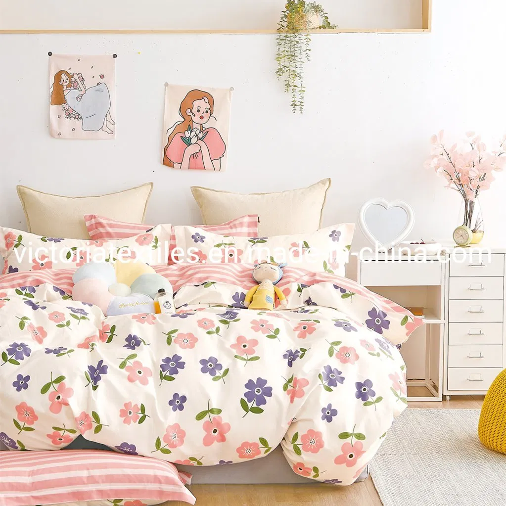 4 PCS Bed Sheet Set Floral Printed Cotton Bedding Set