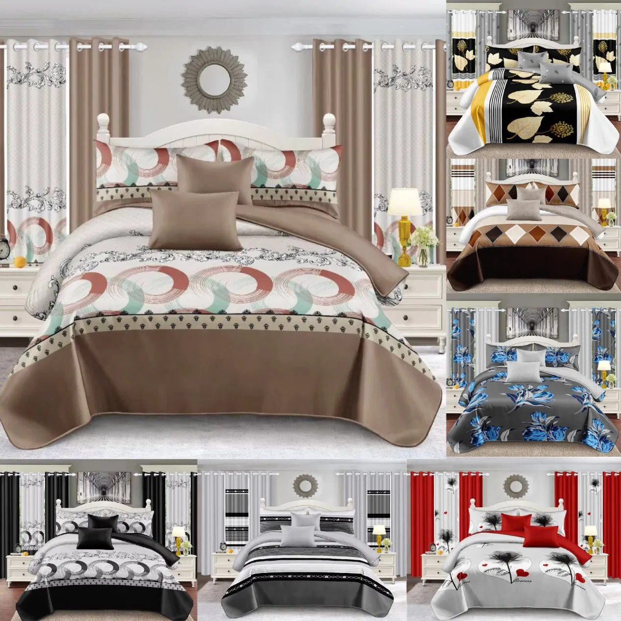 Wholesale 13-Piece/24PCS Green Bed Sheet Polyester Cotton Printed Bed Cover Bedding Set with Bedspread and Curtain for Bedroom