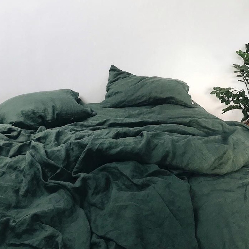 Light Luxury Bed Linen Kins Size Flat Fitted Sheet French Washed Pure Linen 4PCS Duvet Comforter Quilt Cover Custom Sabanas Solid Color Guangdong Bedding Set