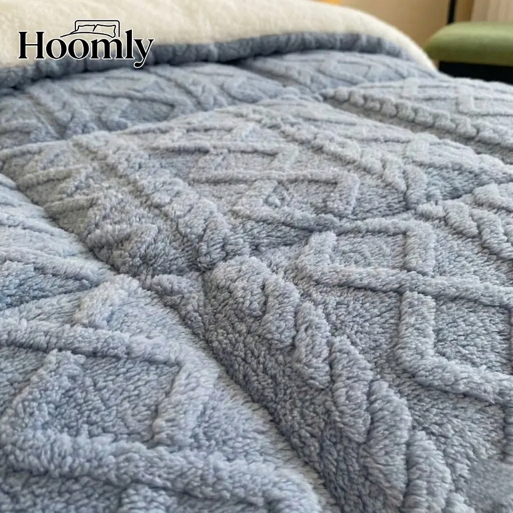 Hoomly Fashion Jacquard Shu Velvet Sherpa Plush Comforter Set Quilting Fleece Bedding Set for Winter