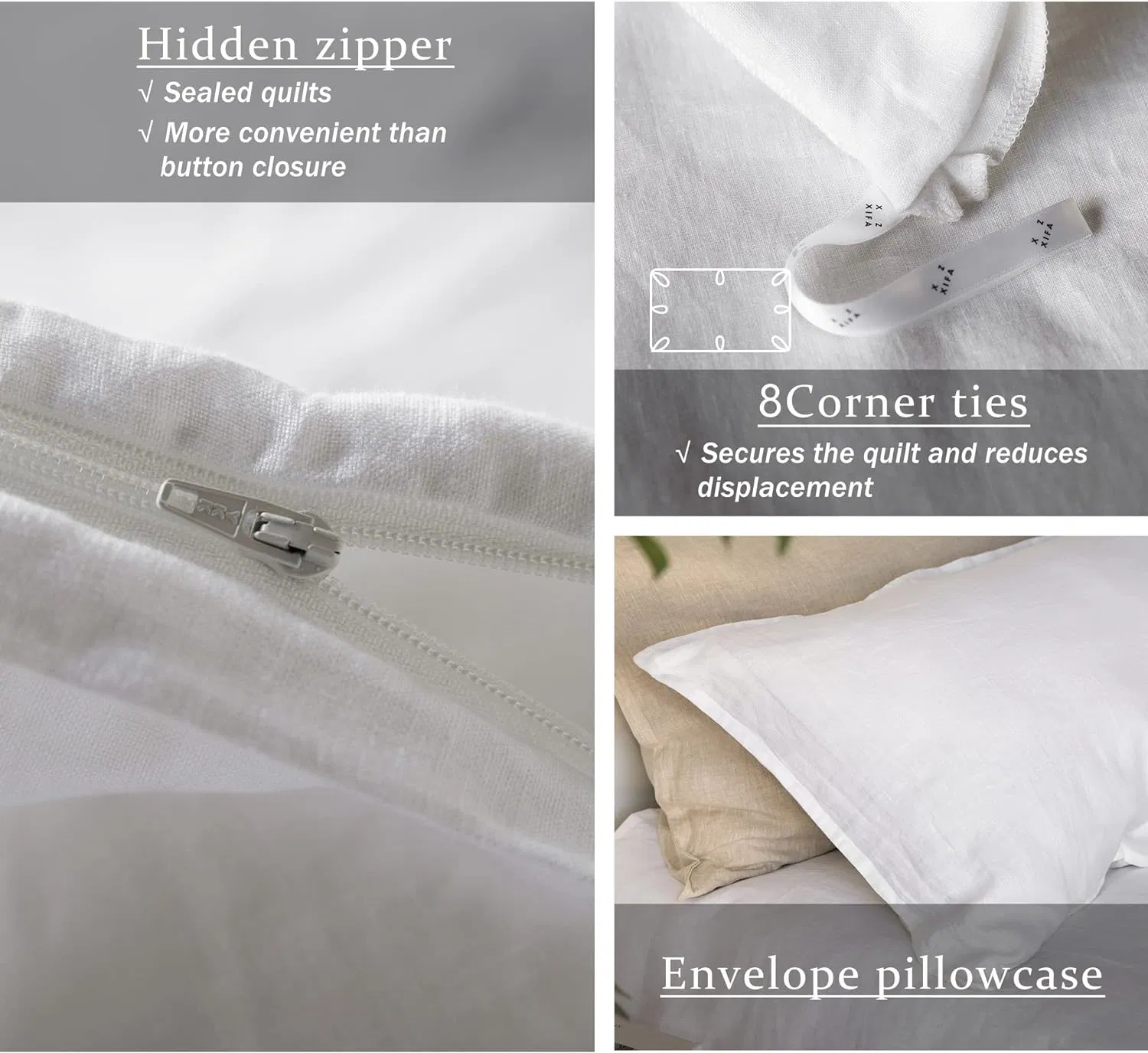 Durable Textured Bedding Linen Duvet Cover Set 3PCS