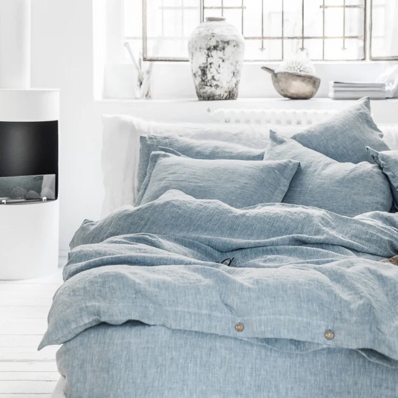 Light Luxury Bed Linen Kins Size Flat Fitted Sheet French Washed Pure Linen 4PCS Duvet Comforter Quilt Cover Custom Sabanas Solid Color Guangdong Bedding Set