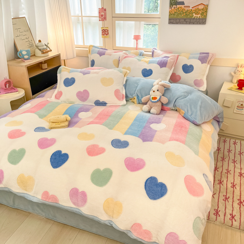 Winter Flannel Duvet Cover Fashion Dual-Color Soft Warm Zipper Bedding Sets