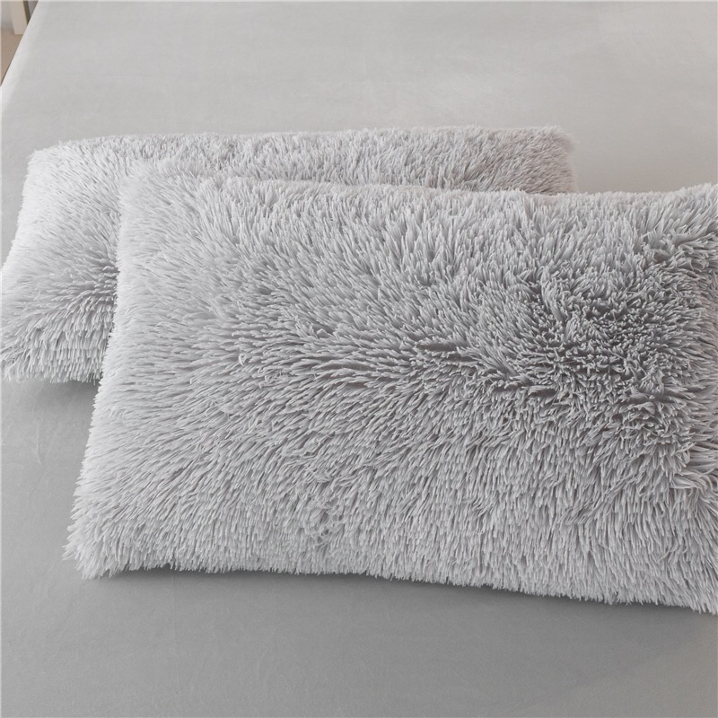 Wholesale Home Hotel Polyester Sabanas Grey Faux Fur Long Plush Fluffy Winter Warm 3PCS Full Queen King Size Bed Comforter Duvet Cover Bedding Set