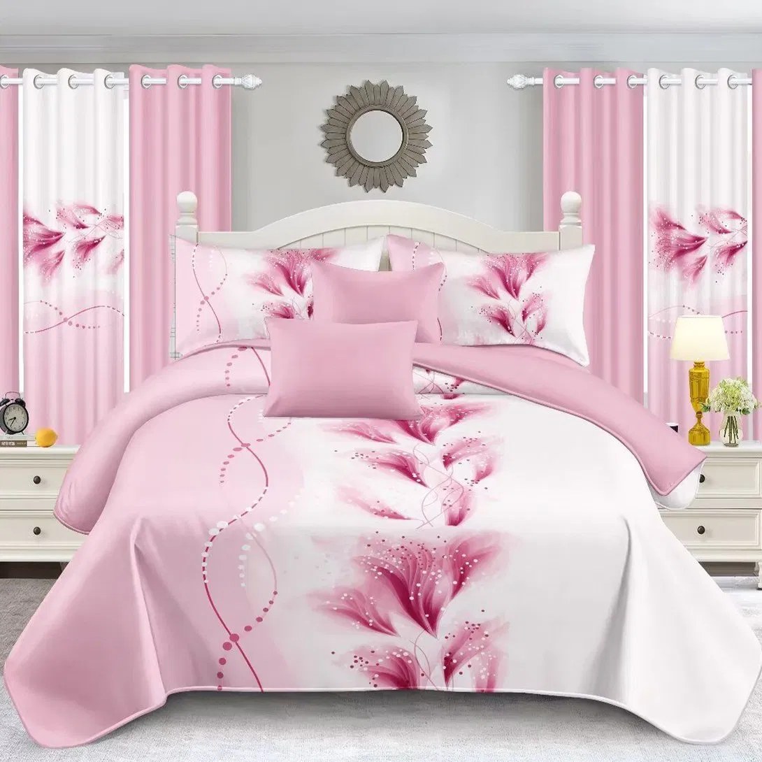 OEM/ODM Yellow 11/13/24pieces Printing Microfiber Bedroom Bed Cover Sheets Set Pillowcase Home Textile Quilted Bedspread Bed Sheet Bedding Set with Curtain