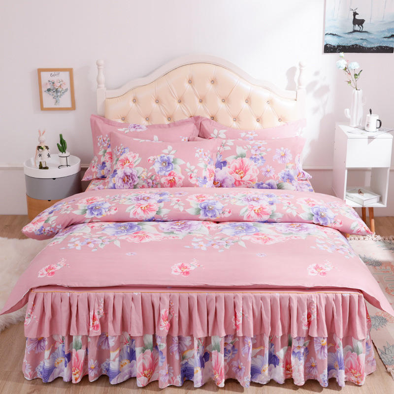 Non-Slip Modern Printed Bed Skirt Home Soft Polyester Ruffle Bed Mattress Cover Bedspread