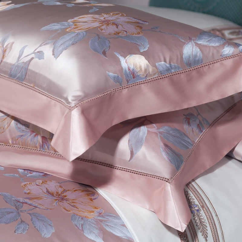 Pink Home Textile Yarn-Dyed Jacquard Duvet Cover Bed Linen Luxury Pillowcases Coverlets Mulberry Silk Home Bedroom Bed Sheets 4-Piece Bedding Set