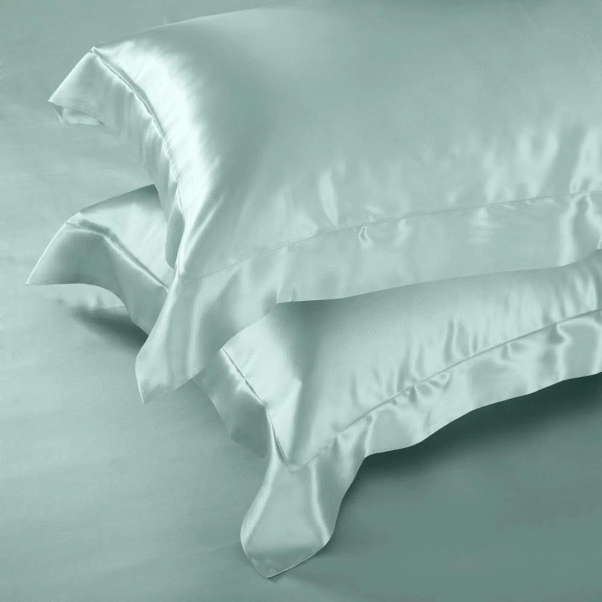 Light Green 100% Mulberry Silk Quilts Duvet Cover Flat Sheet Pillow Case Plain Color Bed Sheets Luxury Custom Four Piece Silky Bed Linen Bedding Set