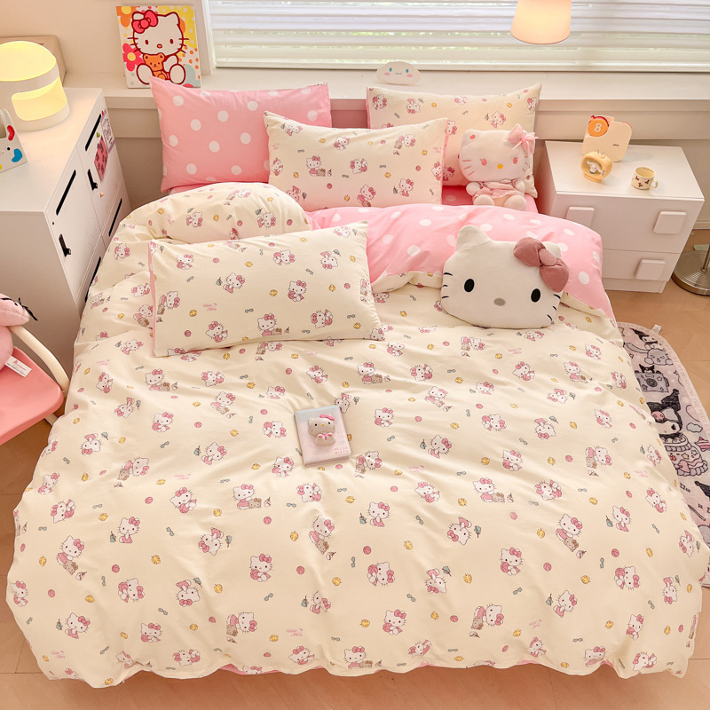 Wholesale in Stock Cute Cartoon Print 100% Cotton Kids Bed Sheet Bedding Sets