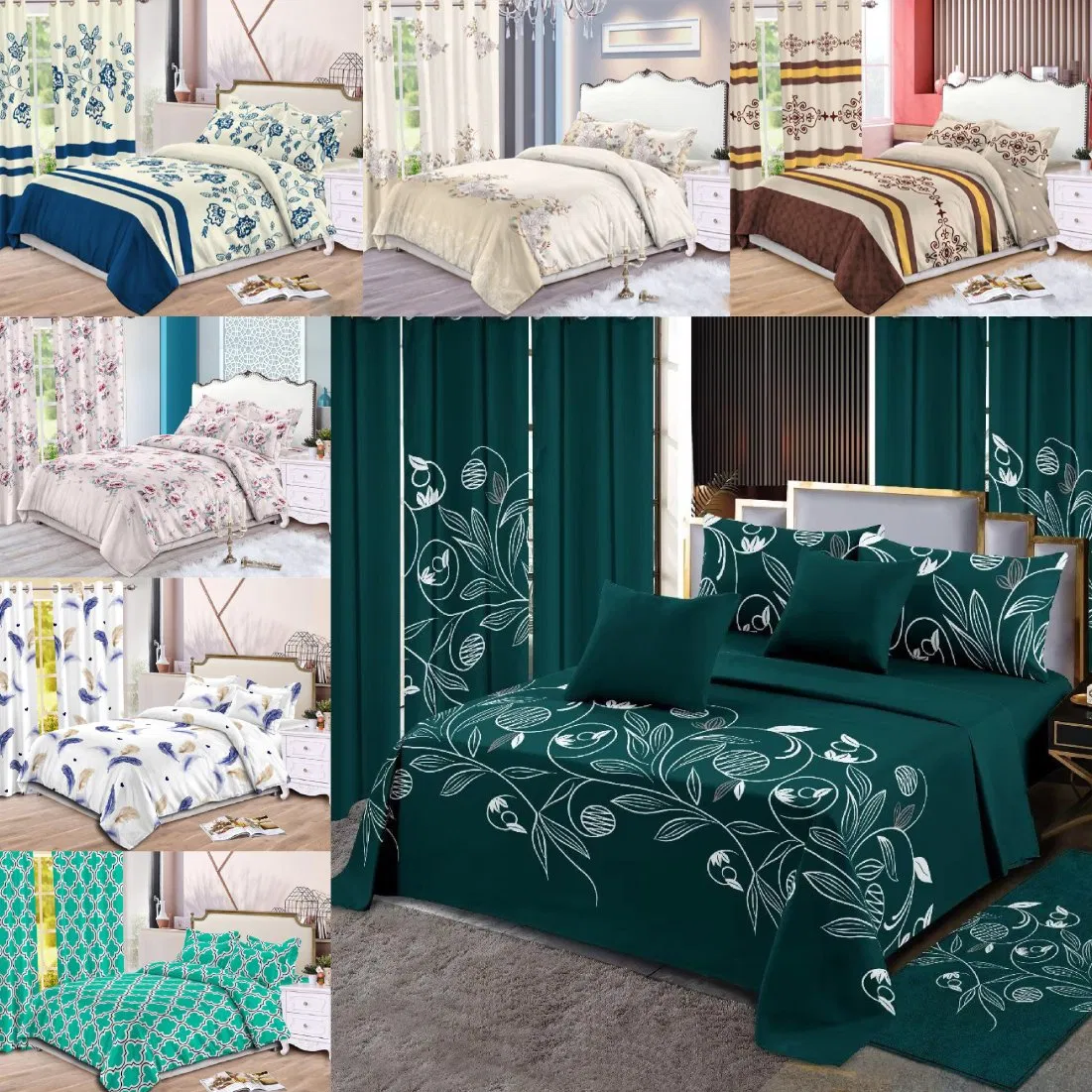 Wholesale 13-Piece/24PCS Green Bed Sheet Polyester Cotton Printed Bed Cover Bedding Set with Bedspread and Curtain for Bedroom