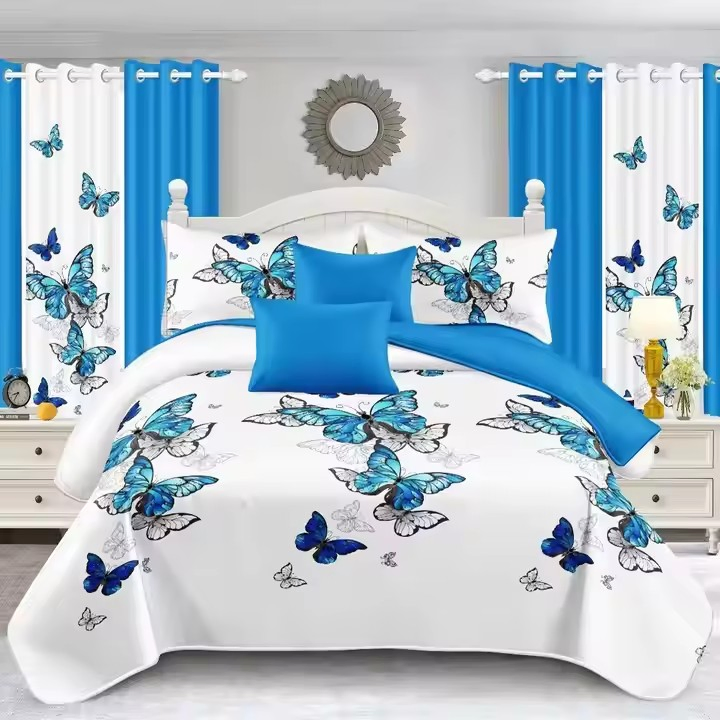 Customized Black Plant Printed Bed Sheet Light-Industry-Daily-Use Pillowcases Microfiber Single Coverlets Colored Curtains Comforter Cover Bedspread Set