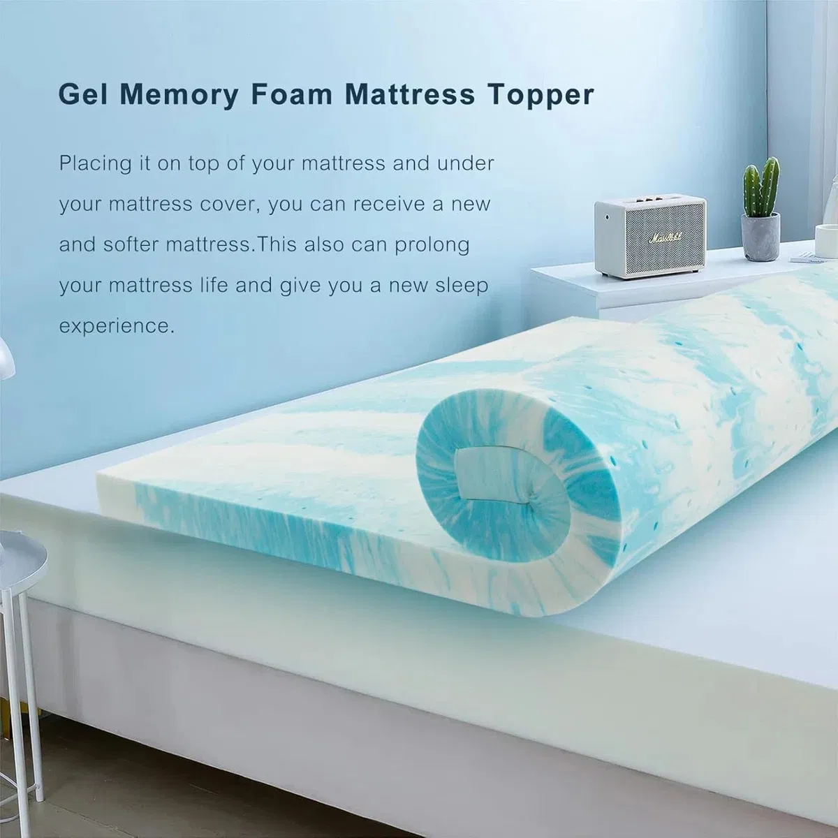Gel Infused Memory Foam Mattress Topper for Home Living Room Bed