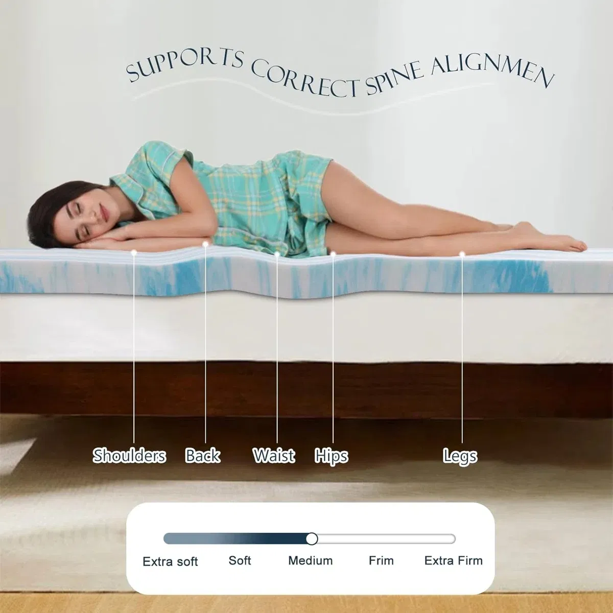 Gel Infused Memory Foam Mattress Topper for Home Living Room Bed