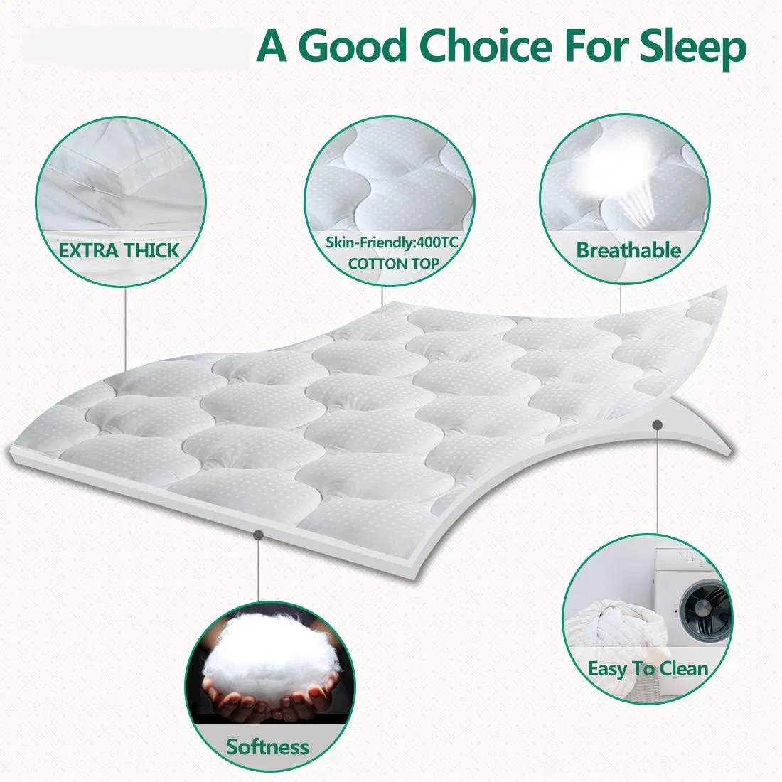 Extra Thick Cooling Mattress Topper Down Alternative Mattress Protector