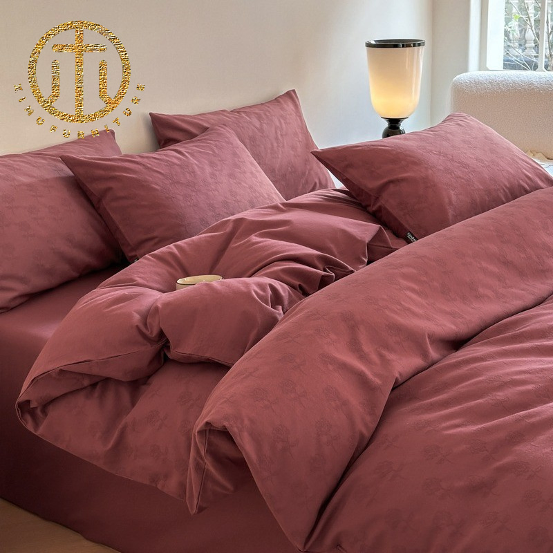 Washed Pure Cotton Quilt Coverlet Sheet and Fitted Sheet Bedding Set