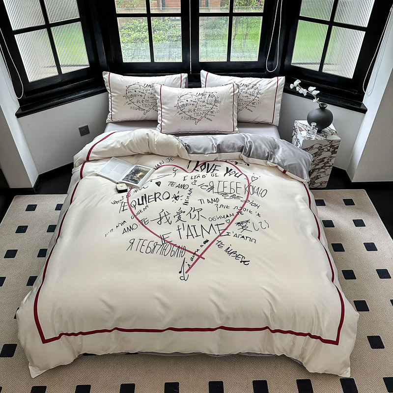 4PCS White Washed Silk Duvet Cover Set Fashion Design Quilt Cover Set Duvet Cover Pillowcase Bedding Set