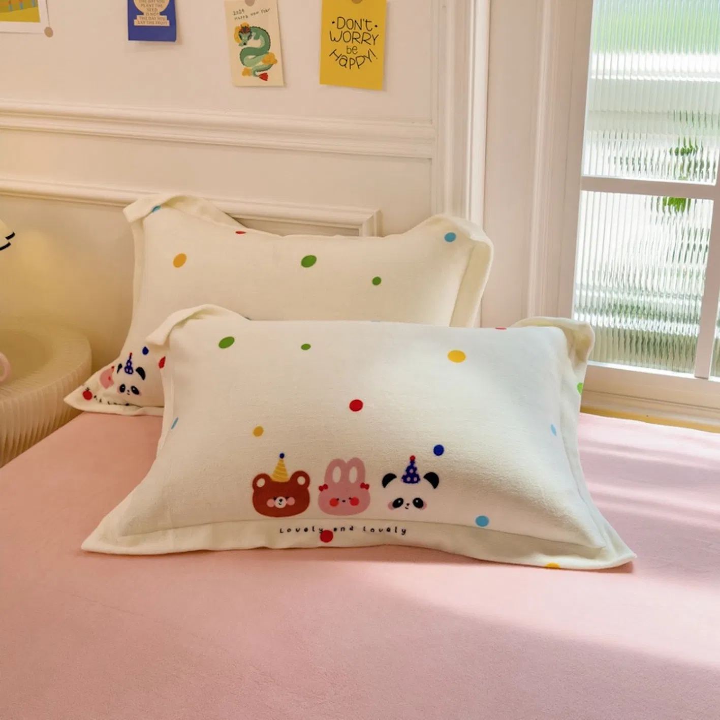 New Thicken Milk Velvet Cartoon Printing Duvet Comforter Cover Four Pieces Single Sabanas 1PCS Quilt Cover Fitted Sheet Pink Kids 3/4PCS Bedding Set for Winter