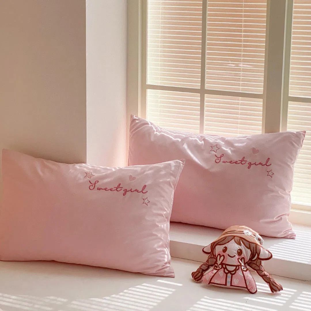 Wholesale High-Quality King Size Pink Bedsheets 100% Washed Cartoon Embroidery Duvet Cover King Size Home Textile 4PCS Pillowcases Kids' Bedding Sets