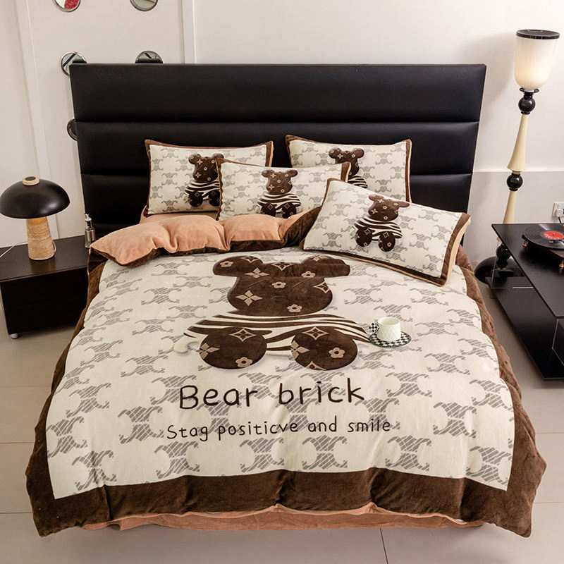 Desiqner Brand Black White Grid Winter Warm Milk Fleece Bed Linens Duvet Cover 4PCS Bedding Set Quilt Cover Bedding Set