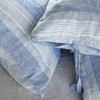 100% French Linen Blue Stripe Jacquard Duvet Cover Bed Linen Flat Fitted Sheet Four Piece Belgian Flax Breathable Bed Sheet Bedding Set