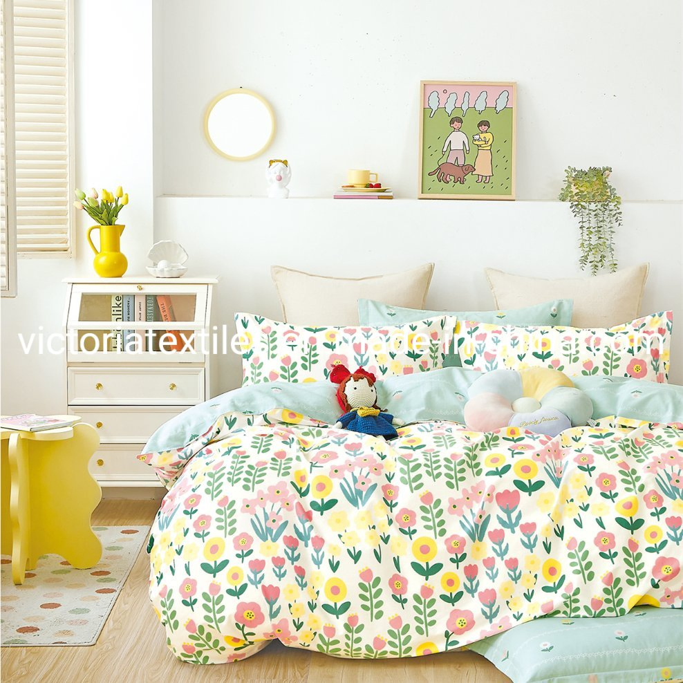 4 PCS Bed Sheet Set Floral Printed Cotton Bedding Set