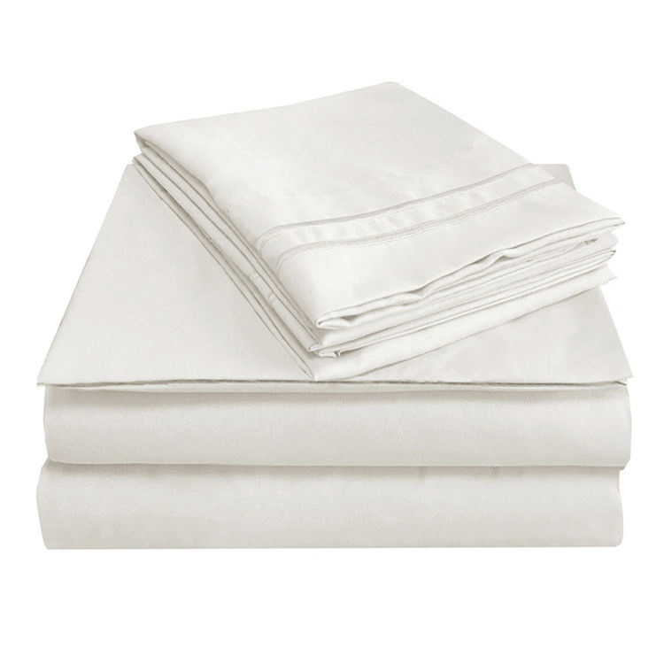 Solid Color Fitted 4PCS White Polyester Bedding Linen Set