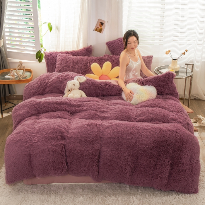 Winter Bed Sheets Warm 2022 Faux Fur Velvet Shaggy Fluffy Winter Bed Sheets Warm 2022 Duvet Cover Bedding Set
