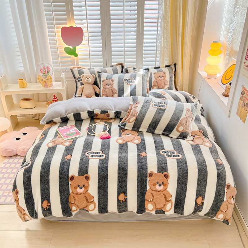Winter Microfiber Fleece Flannel Bedding Set Cute Kawaii for Toddler Teen Boys