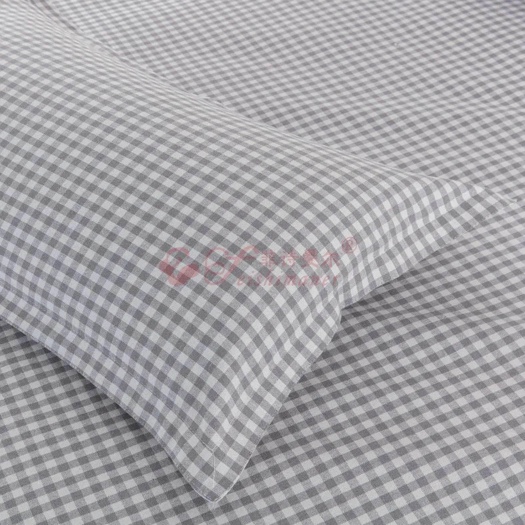 New Arrival Cotton Hemp Breathable Cooling Grey Grid Student Bedding Sheet 3-Piece Set