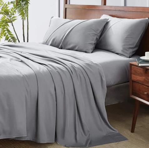 100% Bamboo Like Silk Fabric Breathable Cooling Bed Sheet Set Bedding