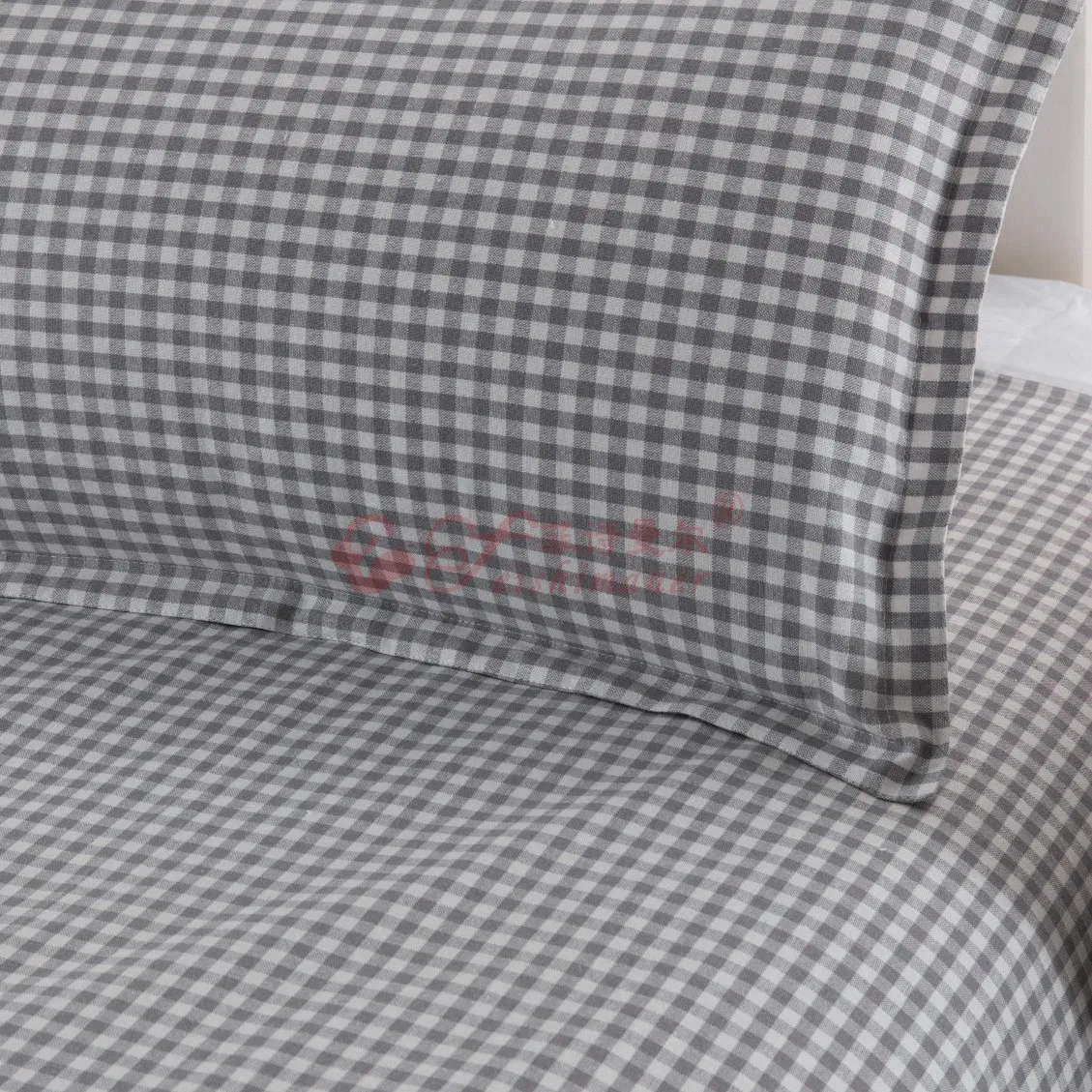 New Arrival Cotton Hemp Breathable Cooling Grey Grid Student Bedding Sheet 3-Piece Set