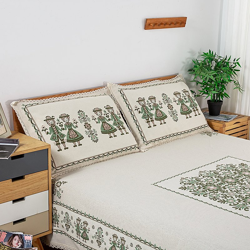 Cotton Hemp Three Piece Bedding Set with Jacquard Weaving Two Pillowcases Fitted Sheet for Home Use